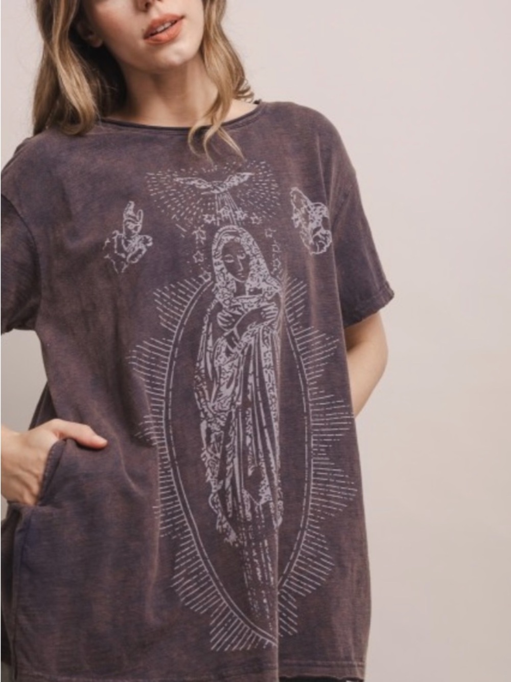 Blue Velvet Graphic Prosperity of Mary Mineral Wash Tee Faded Navy Sz M NWT